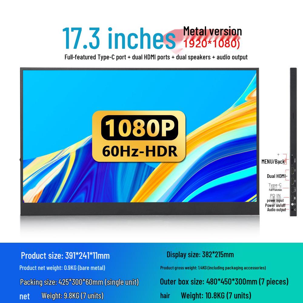 Monitor Portabil 2.5K de 18": 15,6" HD, HDMI, 144Hz, Oglindire Ecran Telefon, Extensie Laptop