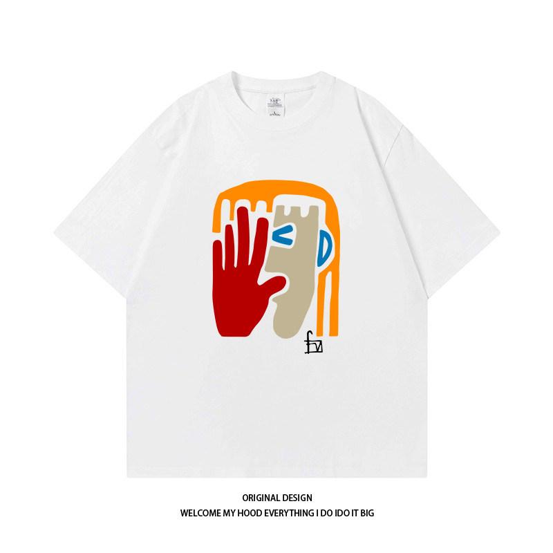 Full Cotton Trend Advanced Sense Ins Style Illustration Printed Short Sleeve Loose Casual Couple With Everything