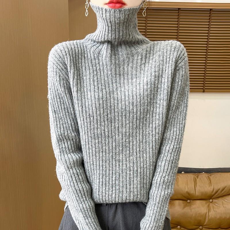 Women's Cashmere Loose High Neck Sweater - Pure Wool Base Layer Pullover for Autumn/Winter