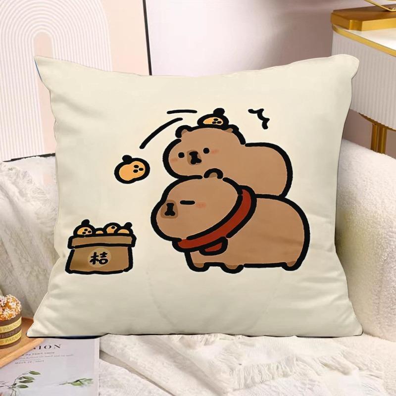 Cute Capybara Print Decorative Pillowcase Bedroom Living Room Square Cushion Pillowcase