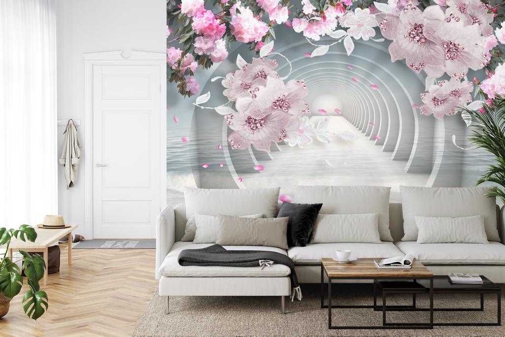 Photomural 3D Wallpaper Pink Jewelry Flowers Self-Adhesive Mural 368x280