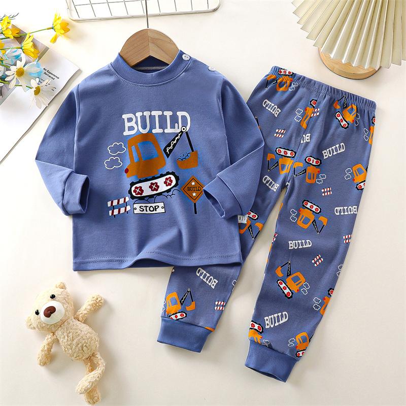 2026 Summer Children Full Sleeve Underwear Suits Baby Spring O-Neck Cartoon Cotton Pajama Set Long Pant Kids Home Wear Clothing Suit for Girl Boy