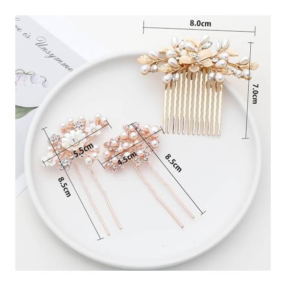 Hair Accessories Pearl Pins Kanzashi 3-Piece Set Gold Luxurious Pearl Design Elegant High-Quality Handmade Alloy Faux Pearl Rhinestone