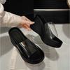 Fashion Women's Outdoor Slippers 2025 New Summer Slope Heel Beach Slippers Transparent Strap High Heel Thick Bottom Straight Sandals