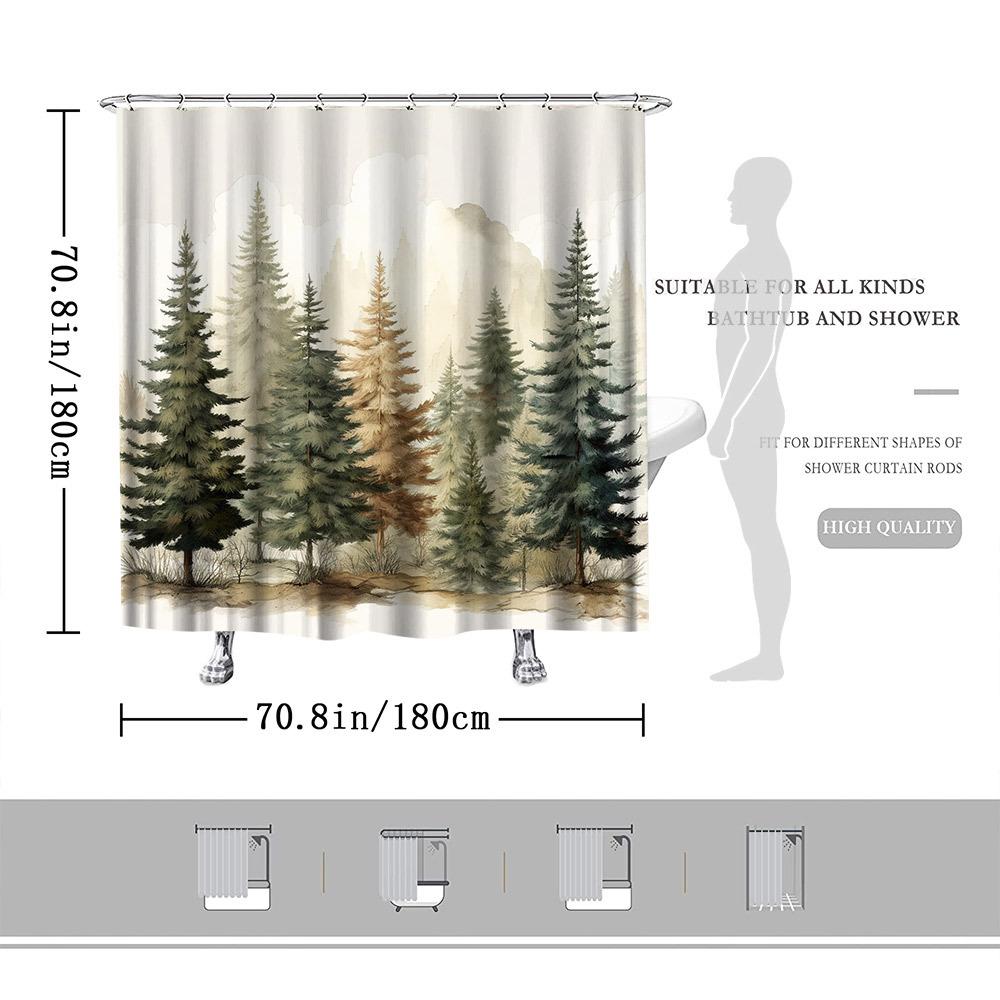 Serene Forest Shower Curtain – Tranquil Pine Trees & Misty Landscape, Nature-Inspired Art, Polyester, Includes Hooks