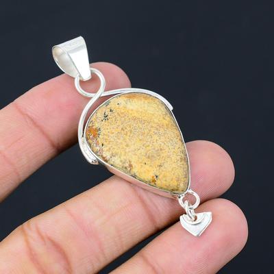 925 Silver Pear Natural Picture Jasper Handmade Ethnic Anniversary Boho Pendant