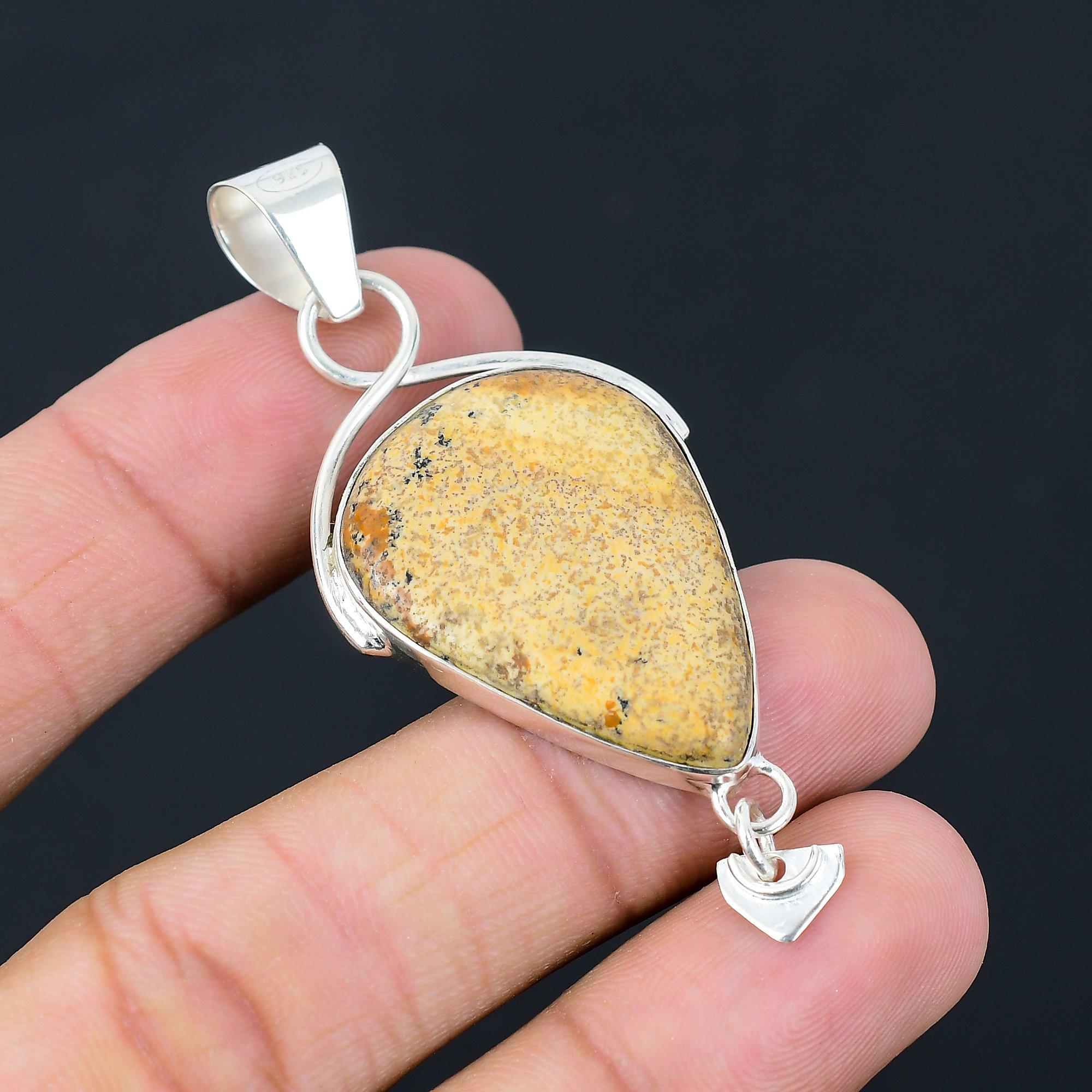 925 Silver Pear Natural Picture Jasper Handmade Ethnic Anniversary Boho Pendant