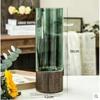 Simple Retro Light Luxury Wooden Base Glass Vase Water Nourishing Flowers Transparent Glass Vase Dining Table Decoration