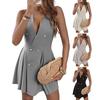 Women's Double Breasted Blazer Vest Dress Sleeveless Deep V-Neck Mini Dress Summer