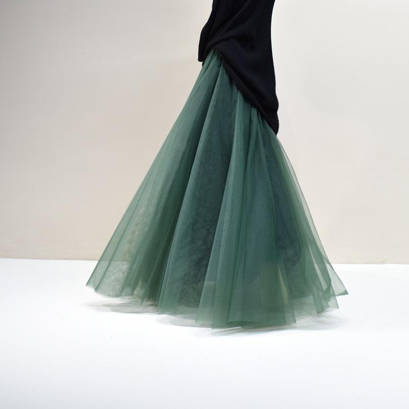 Women's Mesh Pleated Tulle Midi Skirt - Mid-Length, Large Swing Design for Dance and Fairy Styles.