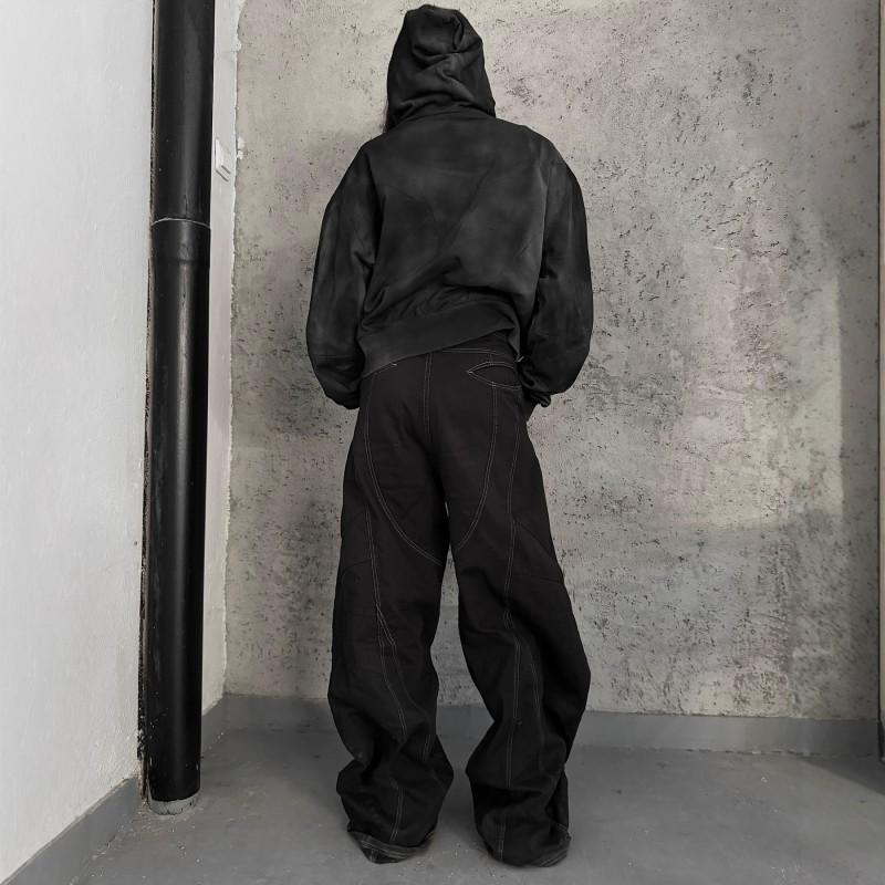 Gotická Retro Streetwear Mikina s Kapucí Pánská Dámská - Opotřebovaná Oversized Mikina bez Zipu v Černé