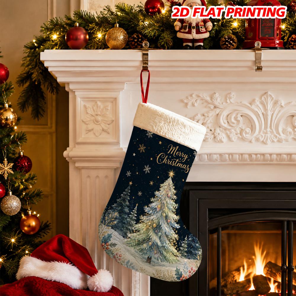 Christmas decoration fireplace hanging stocking 1pc 2D Flat Christmas Decorative Stocking Bag with Christmas N
