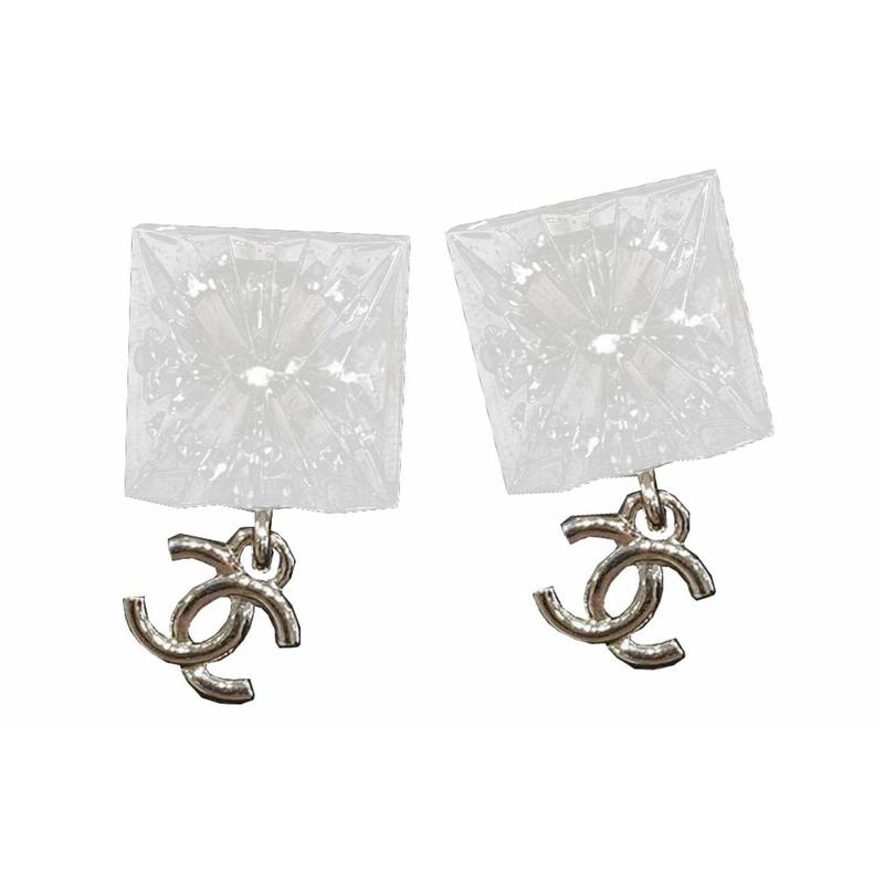 

CHANEL [Spring and Summer 23] square gemstone double C pendant pendant earrings for women золотий