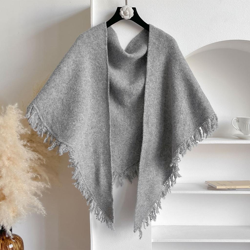 Women'S Fashion Knitted Shawl Triangle Scarf Scarf Solid Color Scarf Fringe Cape Outdoor Casual