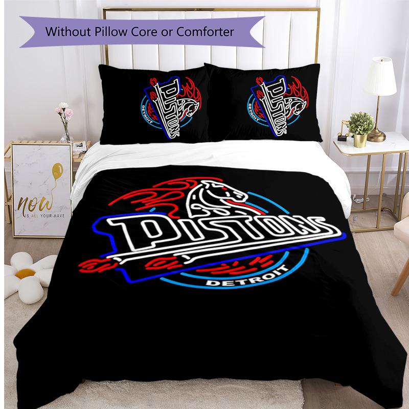 Detroit Pistons Printed 3PCS Bedding Set Soft Breathable Duvet Cover Pillowcases Set Washable Bedroom Decor Home Gift