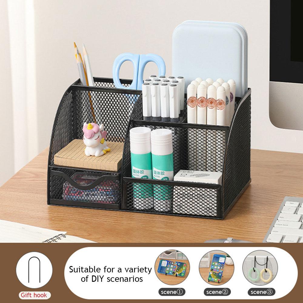 Seven-grid Metal Hollowing Process Organization Multi-functional Combination Pen Holder Korean Stationery Desktop Storage Case