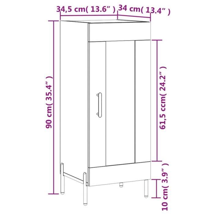 VidaXL Buffet Sonoma gris 34,5x34x90 cm Bois d'ingénierie 828810