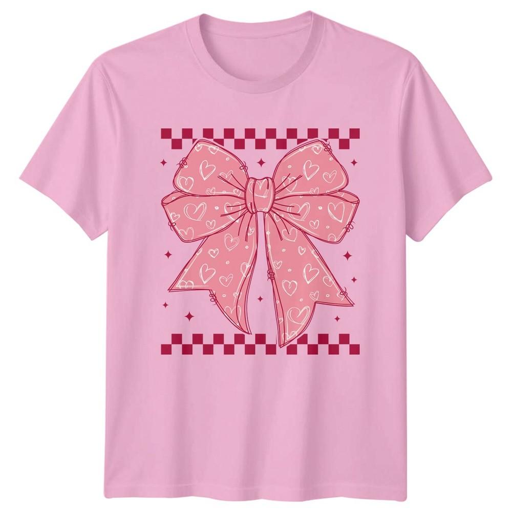 Pink Doodle Bow Heart Kawaii Unisexs TShirt Coquette Aesthetic Fashion