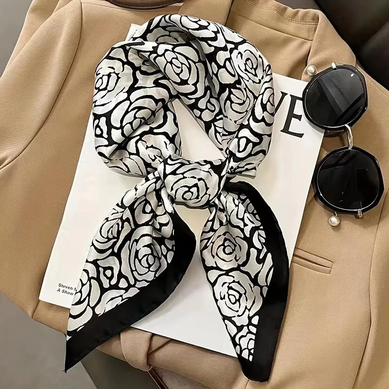 Luxuriöser Vintage-Druck Quadratischer Schal Hijabs Halstuch Stilvoller Damen Multifunktionales Bandana Nackenschutz Simulierter Seidenschal