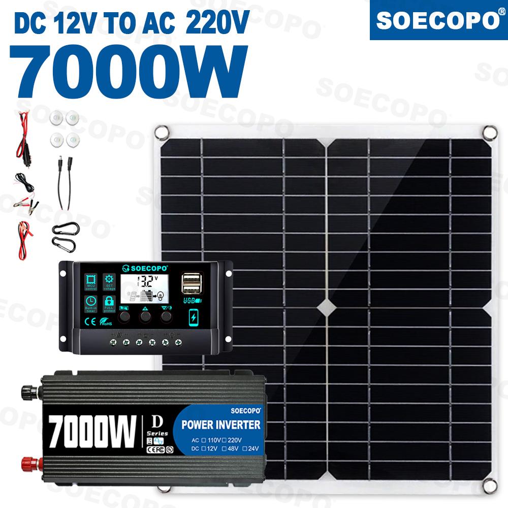 7000W Inverter Kit 12V 110V220V 300W Solar Panel 100A Controller & Battery Charger for Shed/Lighting/Camping, Easy Installation