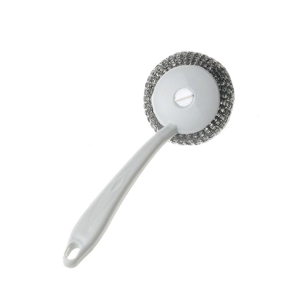 Steel Wire Ball Long Handle Brush Pan Dishes Cleaning Stainless Steel Cleaning Ball Household Wash Ball Wire Handle Brush