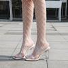 Transparent high-heeled sandals women's crystal heel wide fat feet large size women's shoes for