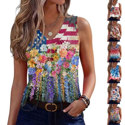 V-Neck Tank Top Women Print Tank Tee Casual Loose Fit Sleeveless Shirt