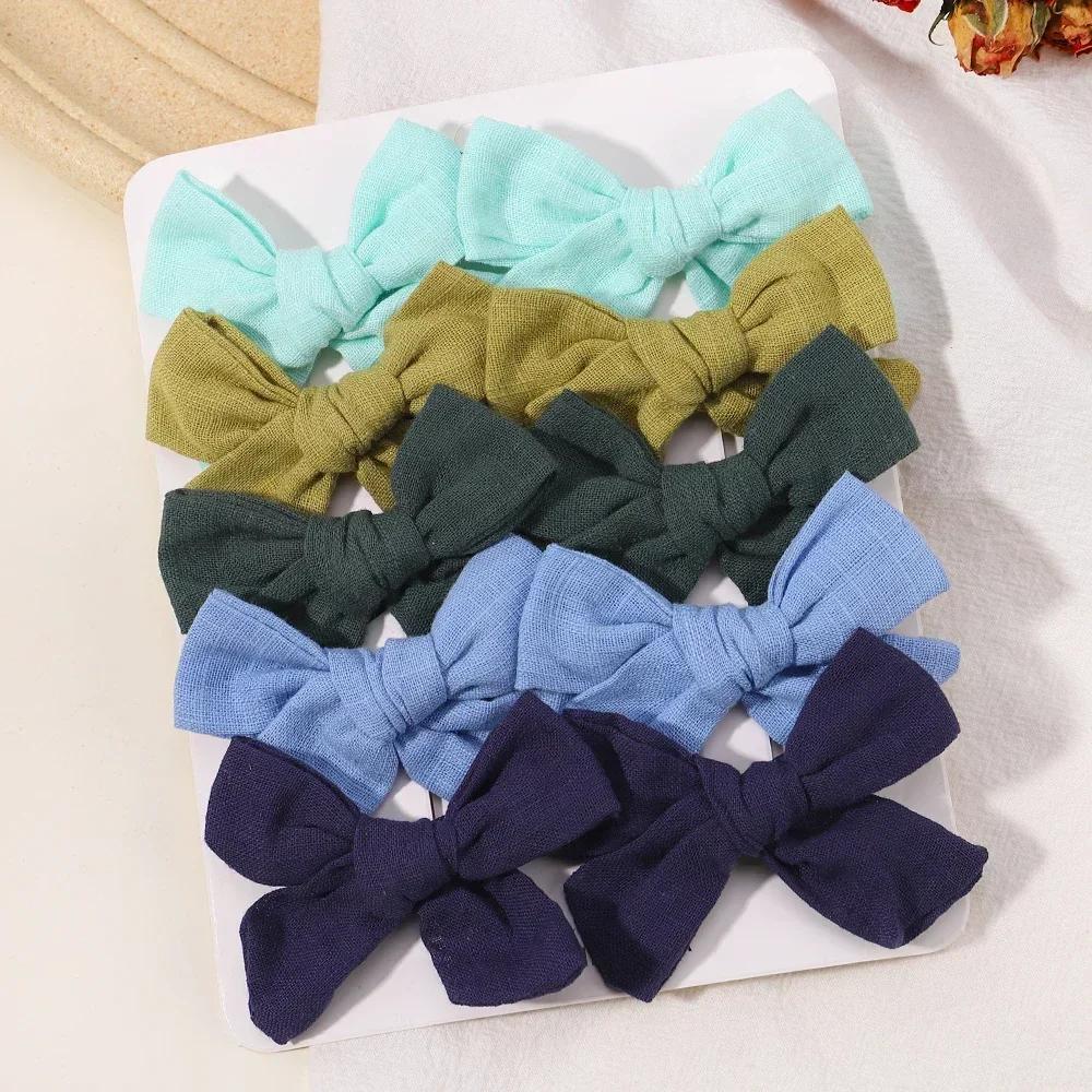 10Pcs/set Solid Color Cotton Hair Bows Hair Clips for Baby Girls Boutique Hairpins Barrettes Headwear Hair Acesssories