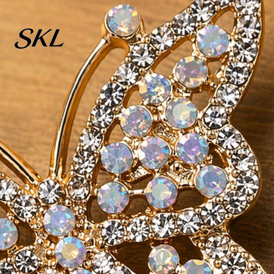 Butterfly Shape Brooch Rhinestone for Women, Vintage Lapel Secure Clasp Pin Pin, Hats Clothes Dress Decorative Jewelry Accessories Electroplated