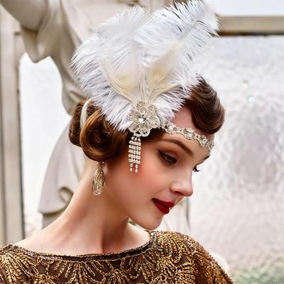 Vintage Cosplay Dress Headwear Sequin 1920s Hair Accessories Exquisite Feather Headband  Women