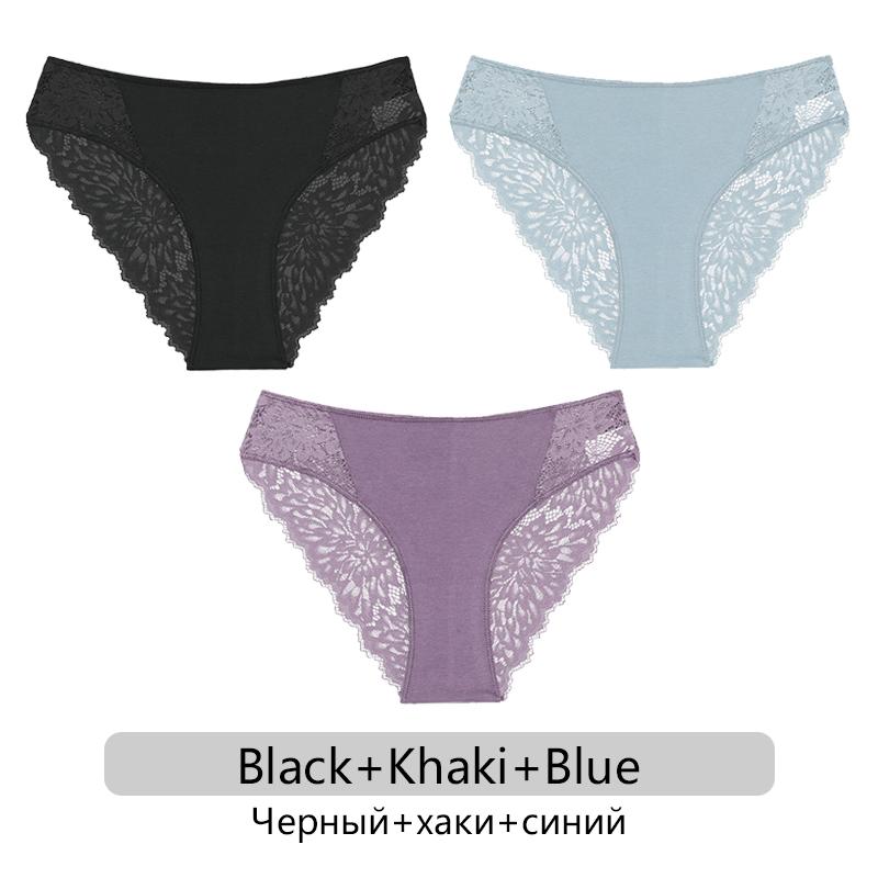 FINETOO 3ks/set Sexy krajkové kalhotky Dámské Květinové kalhotky S-XL Dámské spodky Spodní prádlo s nízkým pasem Krajkové spodní prádlo Dámské spodní prádlo 6 barev