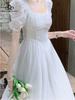 Französischer Stil Elegantes Midikleid Frau Kausal Kurzarm Feenkleid Vintage Abend Partykleid Urlaub Strand Sommer Chic