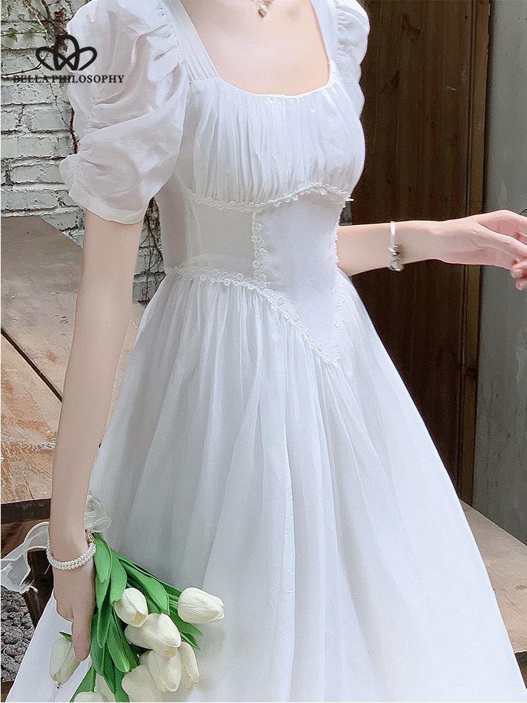Französischer Stil Elegantes Midikleid Frau Kausal Kurzarm Feenkleid Vintage Abend Partykleid Urlaub Strand Sommer Chic