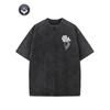 Vintage Creative Pattern "The Skeleton And The Rose" Printed Washed T-shirt Heavy Pure Cotton T-shirt Men's Retro Street Basic Loose Hip Hop Top