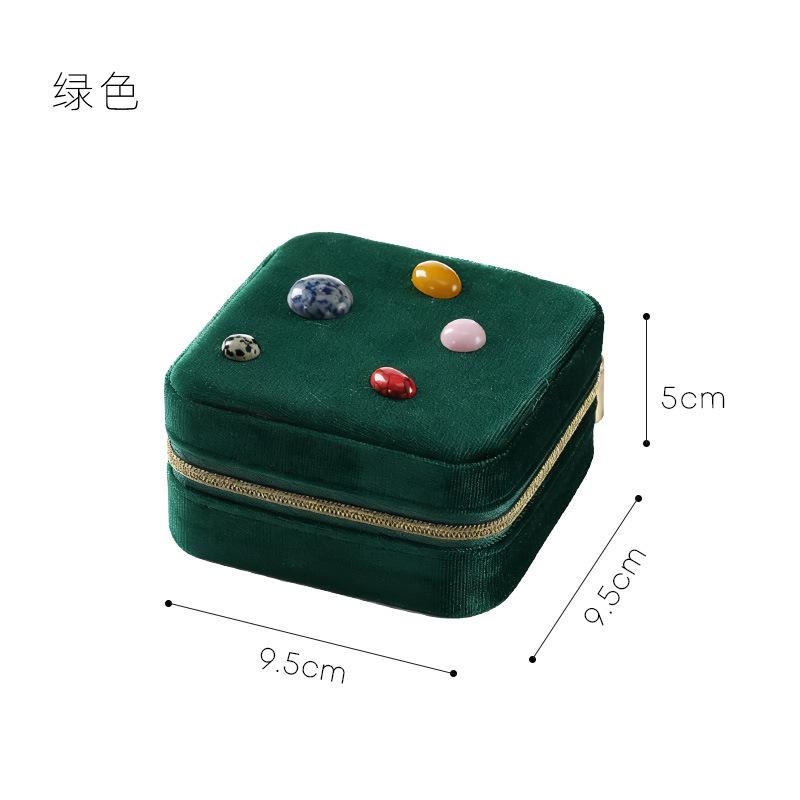 Retro Velvet Jewelry Storage Box, Natural Gemstone Beads, Mlti-layer Tweed Ring & Bracelet Organizer with CompartmentsPortable