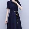 Women's Ice Silk A-Line Polo Midi Dress