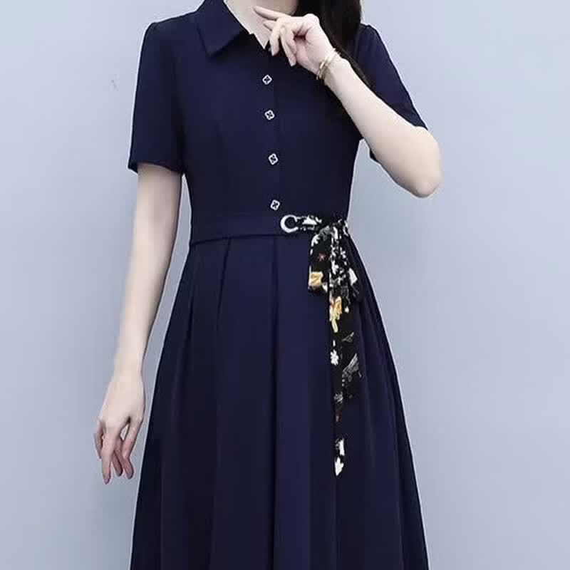 Women's Ice Silk A-Line Polo Midi Dress