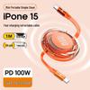 100W Retractable C-to-C Fast Charging Cable: Stretchable, Multifunctional, and Portable for Car Use