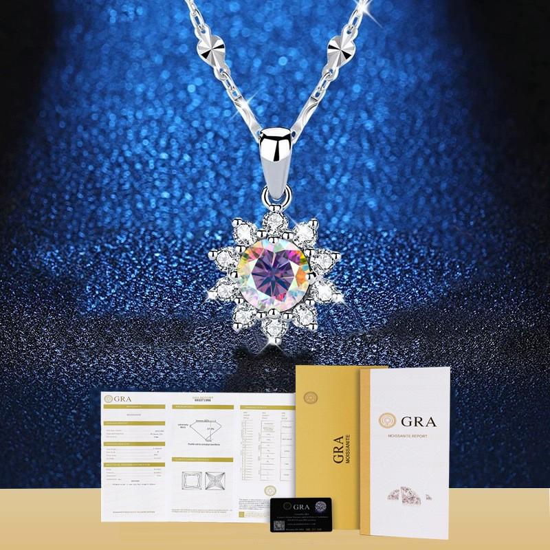 Simulated Moissanite Sunflower Pendant Necklace Full Crystal Zircon Jewelry Women Gift