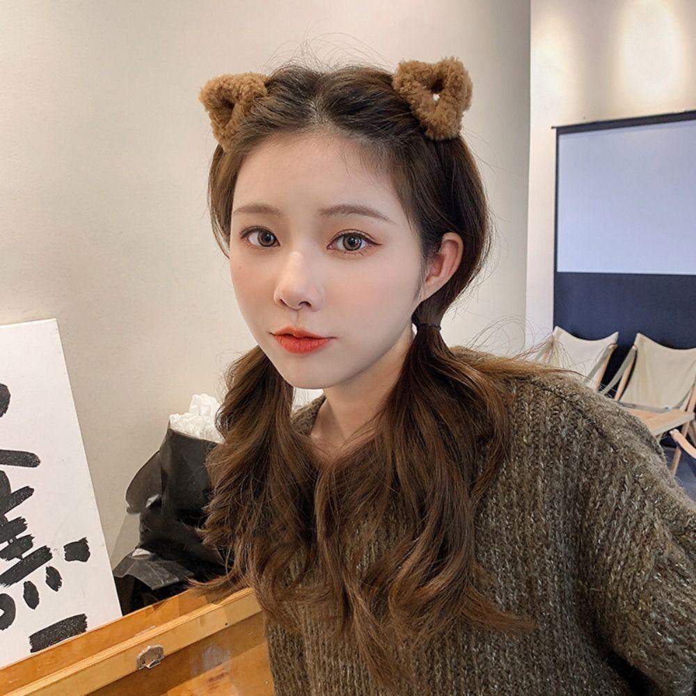 Hollow Plush Cat Ear Hair Clip Lambhair Mini Cat Ear Hairgrip Sweet Small Bear Ear Hair Claw  Daily