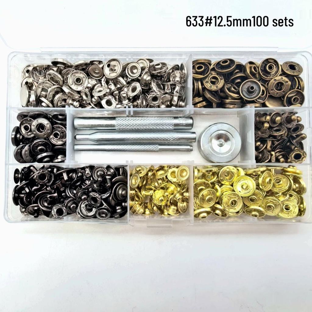 Metal Four-Hole Snap Fastener Tool Set with Four-Color Invisible Mother-Child Buckle (100 Pieces, Types 831 & 633)