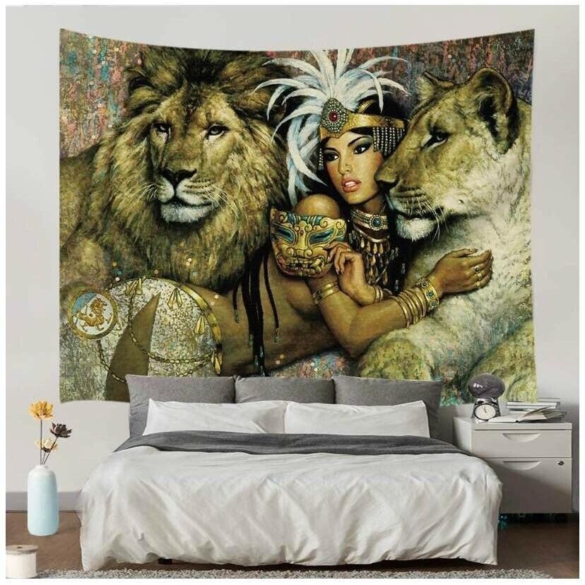 Tapestry Lions and Safari Girl 75x100