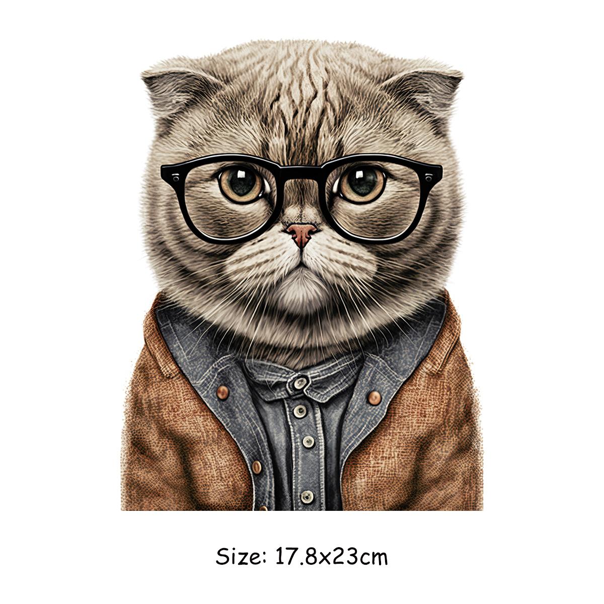 

Термальная наклейка с изображением кота и очков, железная виниловая наклейка для одежды, толстовки, термопресс, футболка с аппликацией, термонакладки «сделай сам»