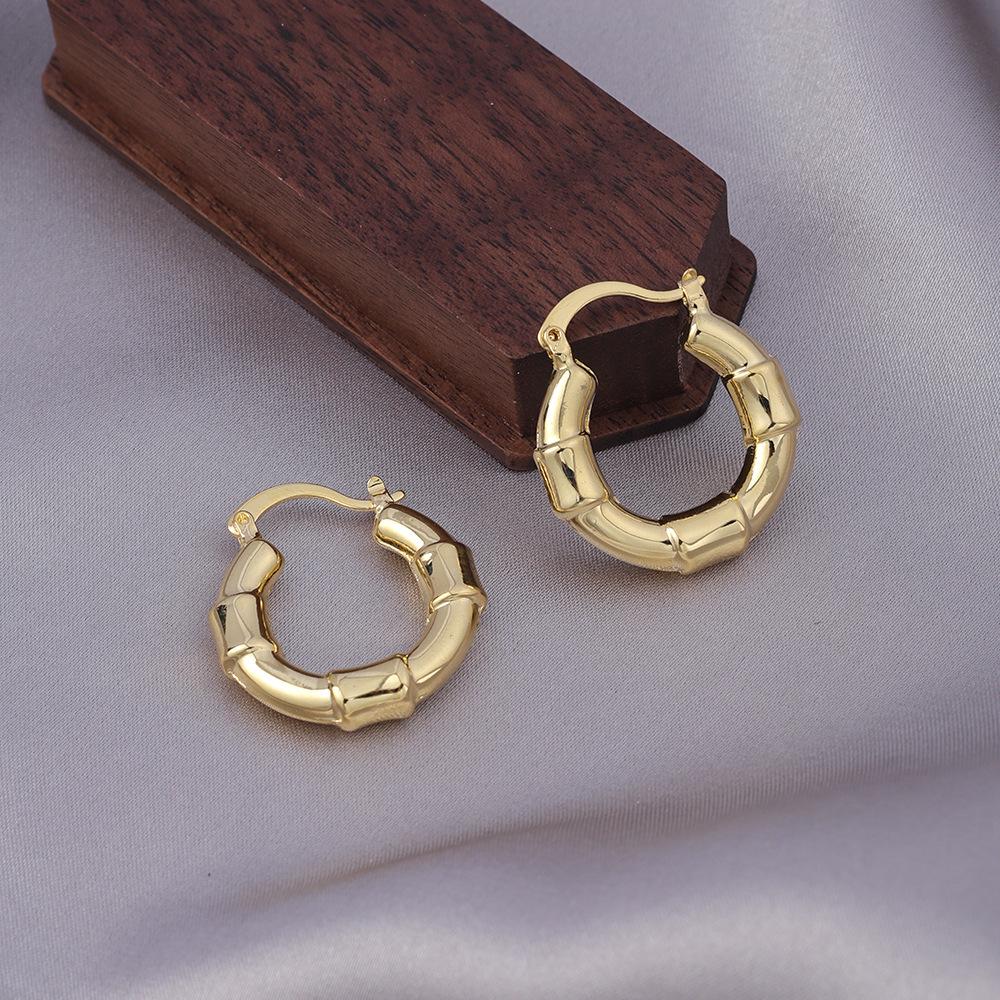 Retro Bamboo Joint High-End Copper Earrings - Non-fading Circle Design for Women