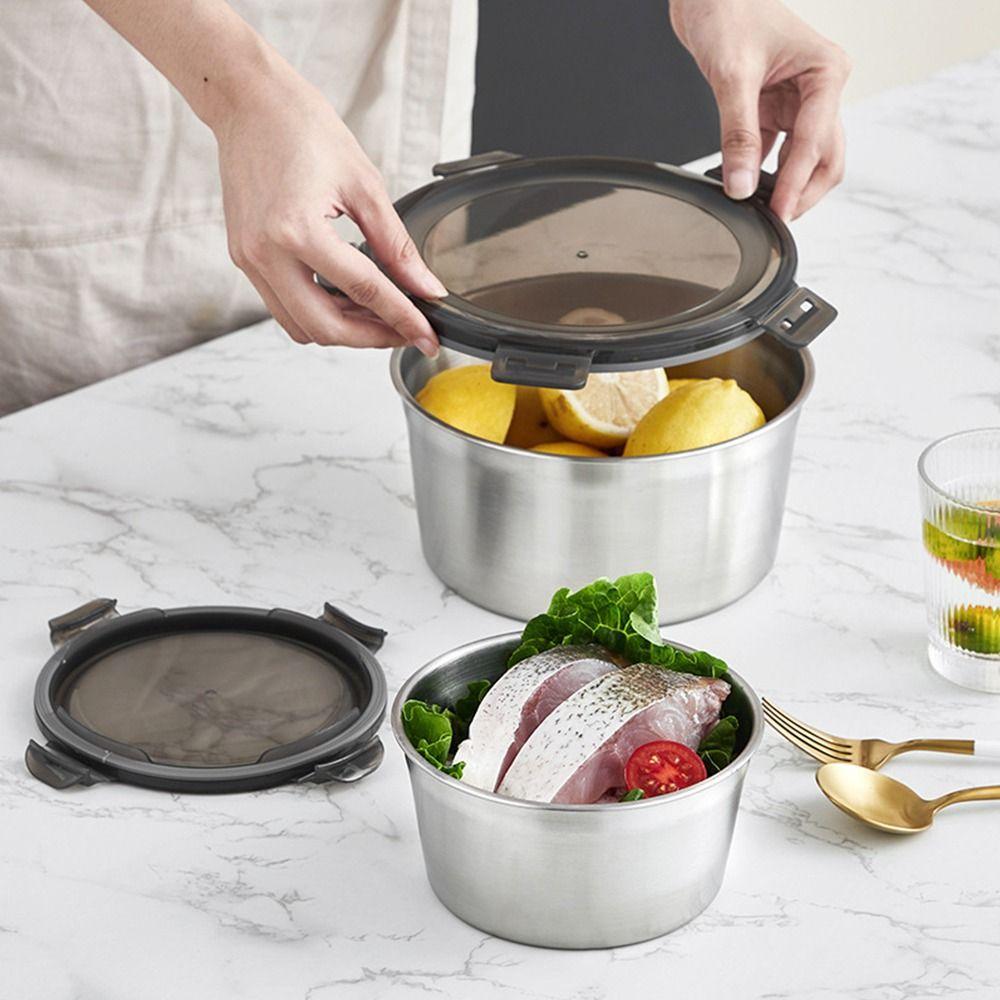 1Pcs with Lid Food Storage Box 304 Stainless Steel Refrigerator Frozen Crisper  Kitchen Accessory