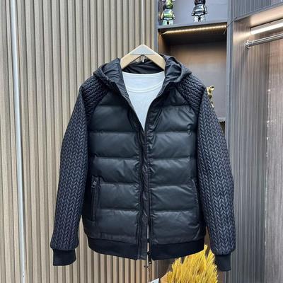 Męska zimowa kurtka z kapturem, patchwork, bawełniana, slim fit - Modny, casualowy top w jednolitym kolorze