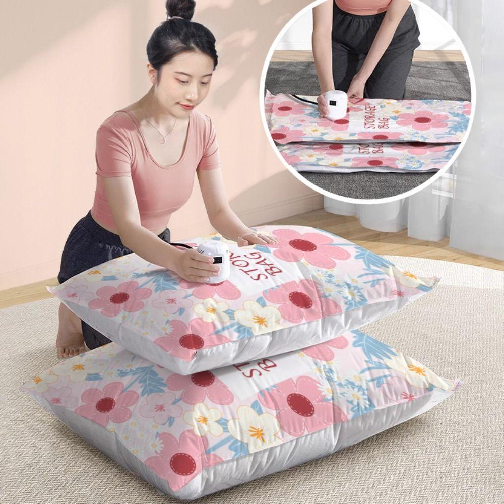Sac de rangement sous vide en tissu à imprimé floral Sac de rangement étanche Sac de compression pour couette Rangement domestique