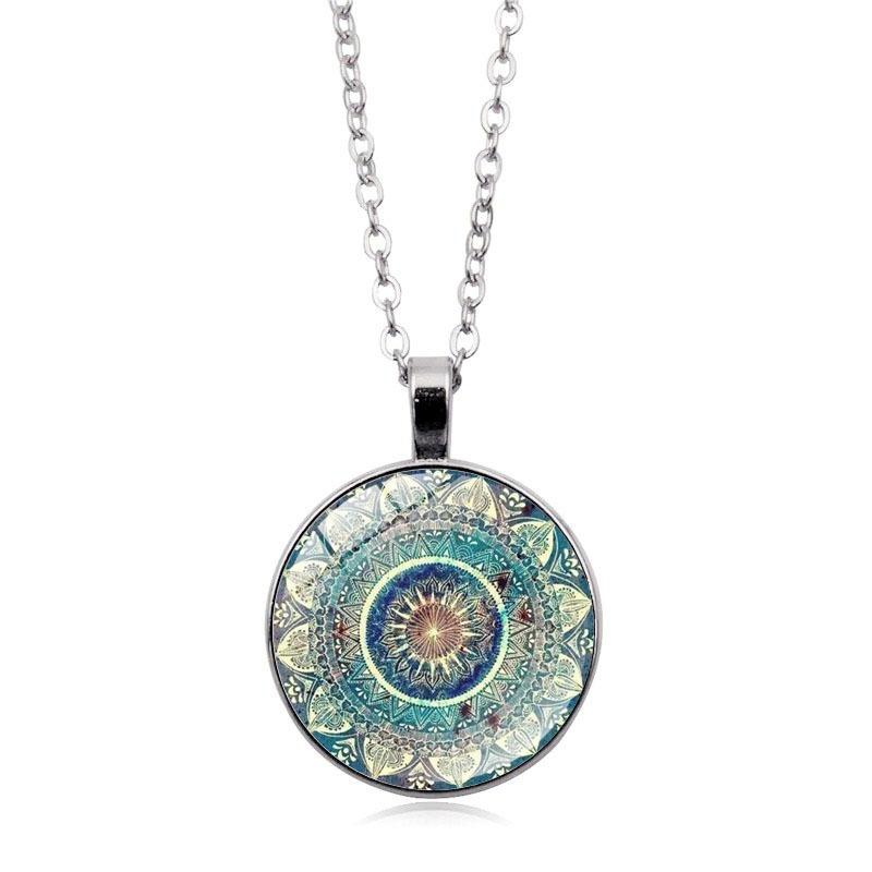 Mandala Yoga Time Gem Necklace, Fashion Glass Pendant Necklace Jewelry