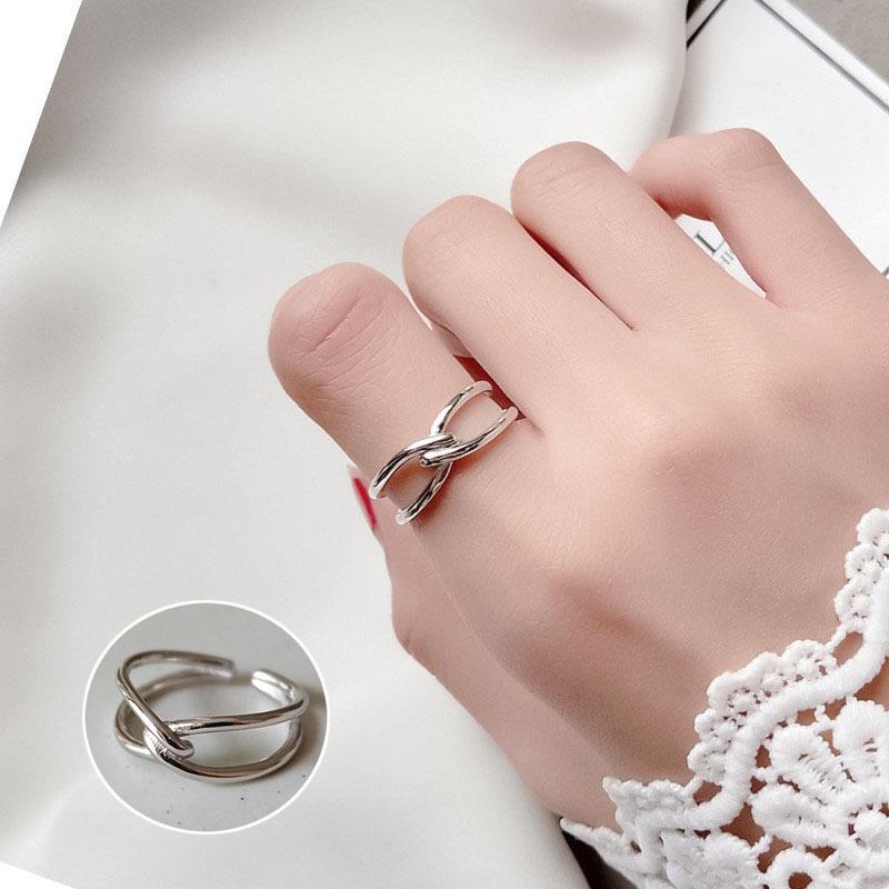 Bague de doigt ouverte vintage pour femme à double couche géométrique de style coréen plaquée argent S925