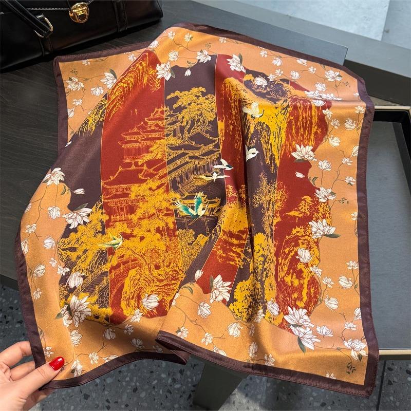 Silk square scarf, women s chinese style printing mulberry silk scarf, square scarf, silk plain crepe satin scarf 53*53cm